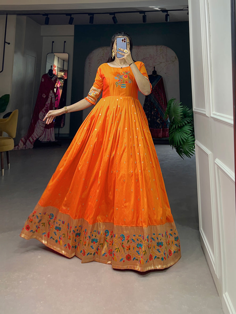 Banarasi Silk Gown with Weaving Zari Work