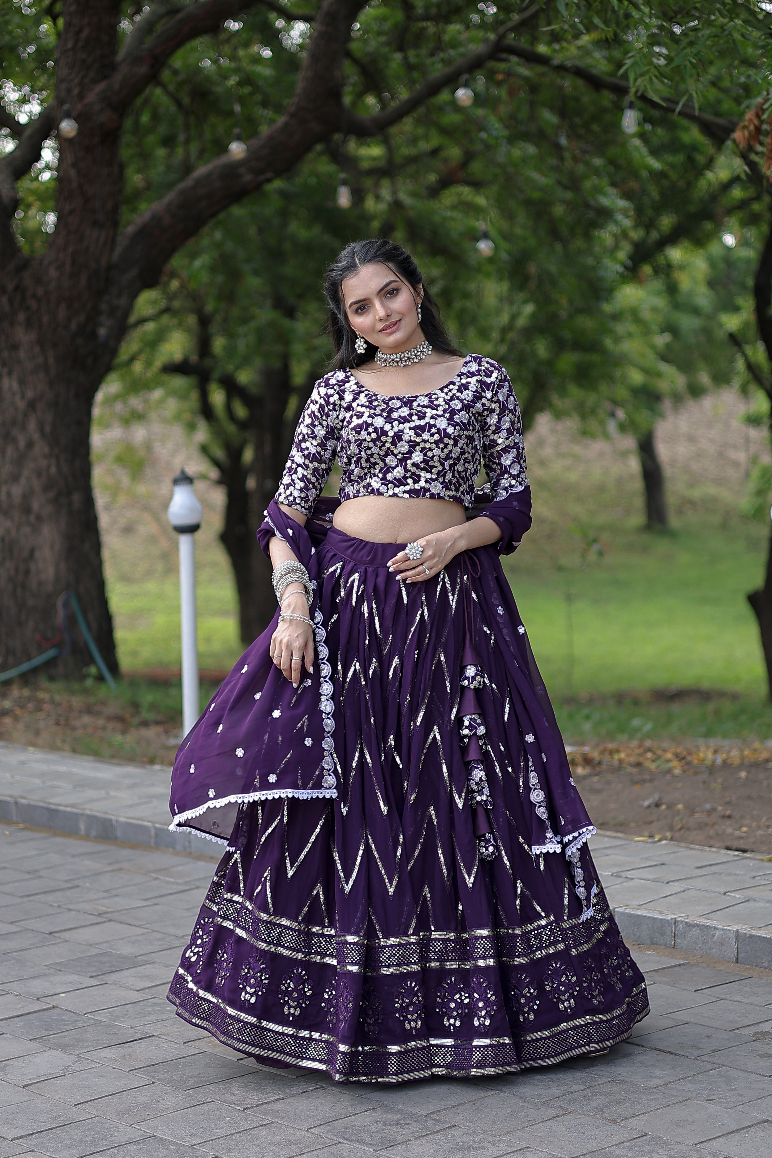 Faux Blooming With Sequins & Thread Embroidered work Lehnga Set