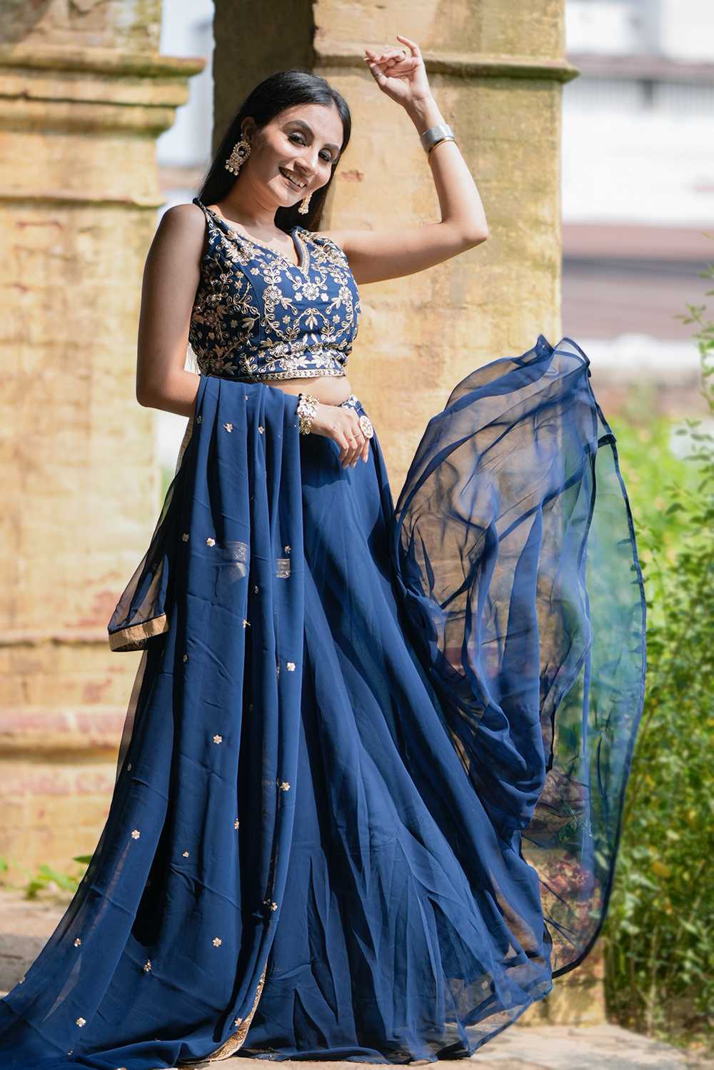 Georgette With Sequins and Thread Embroidered Lehenga Set