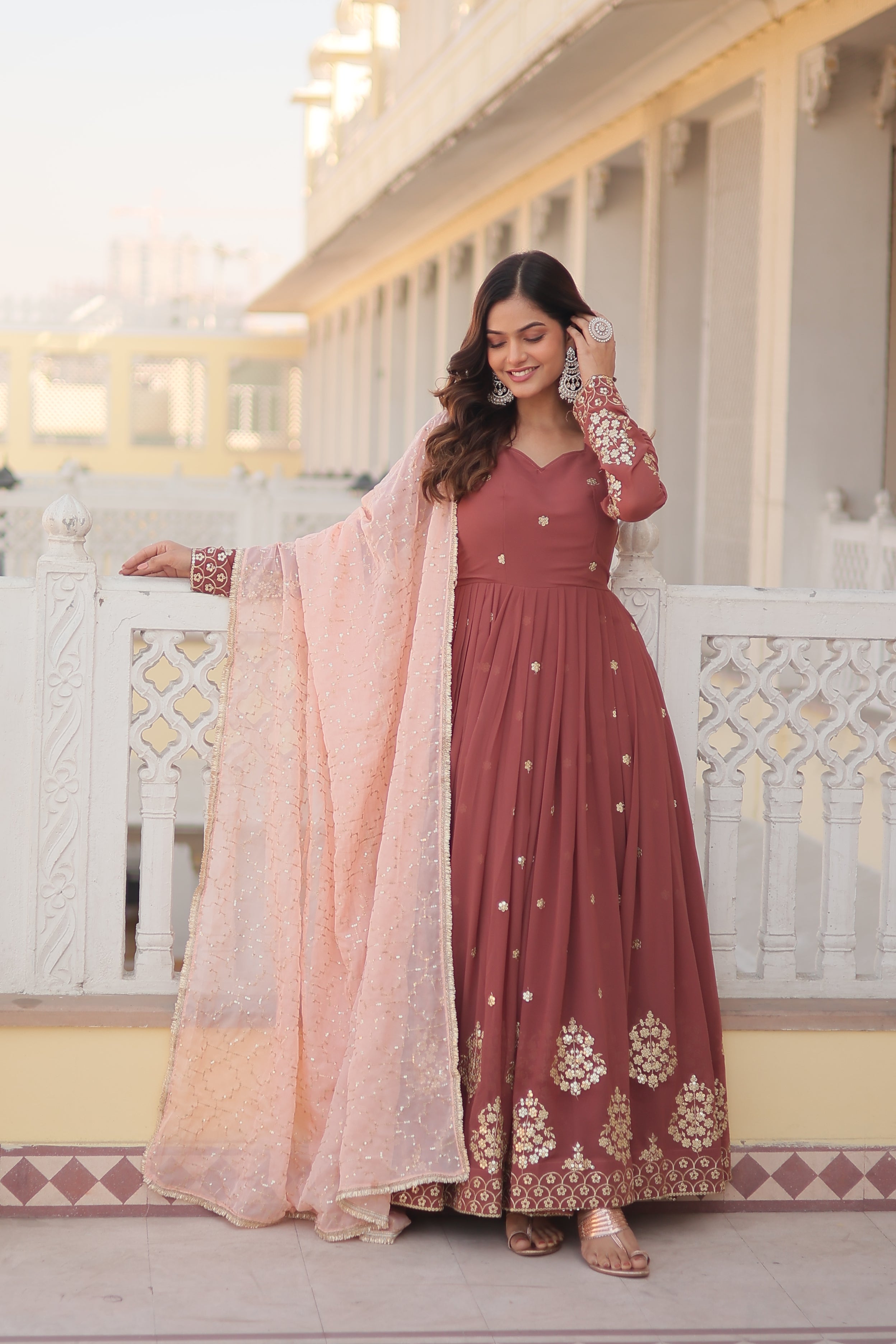 Faux Georgette with Zari Thread Designer Readymade Gown