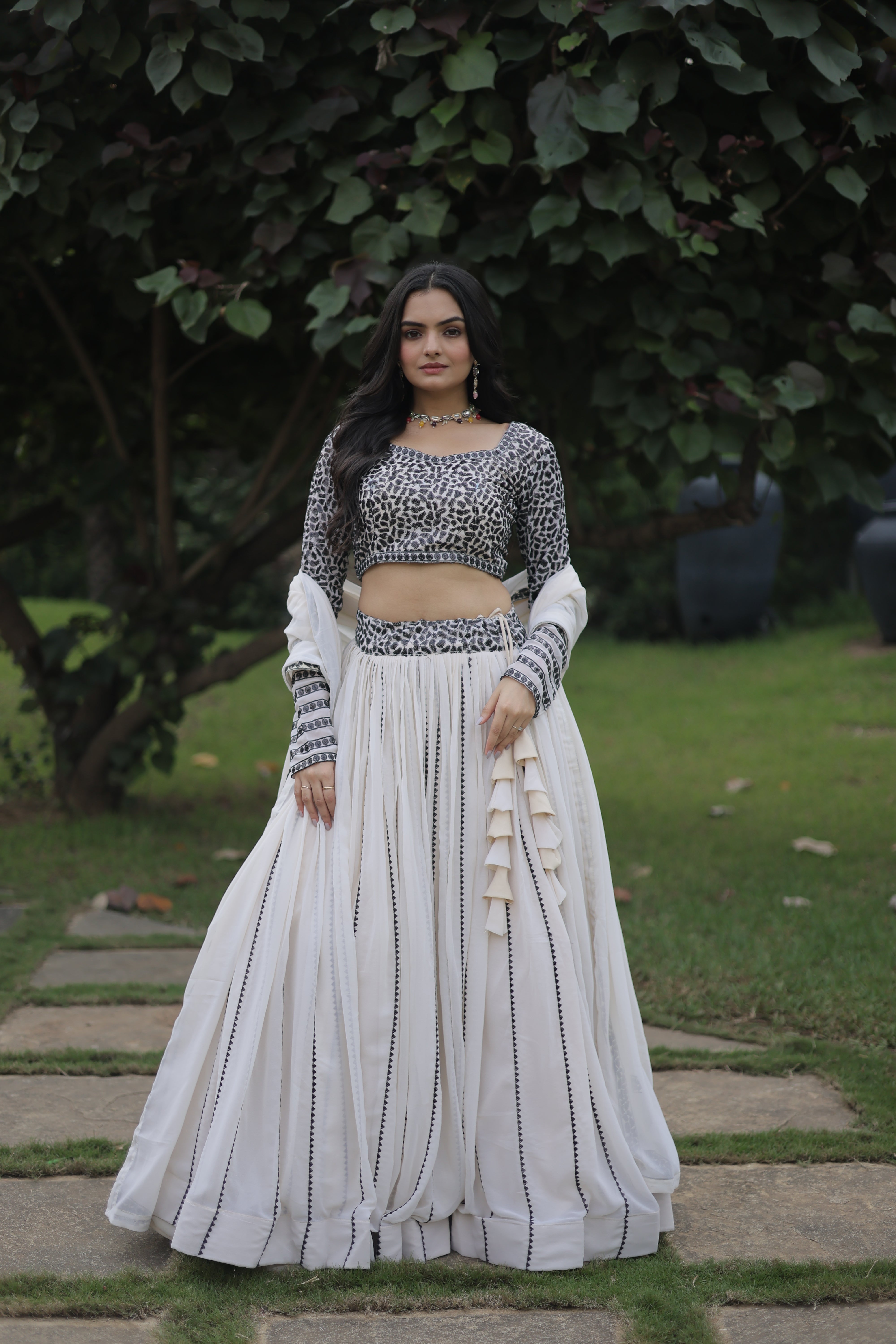 Faux Georgette With Sequins Embroidered Work Lehnga Set
