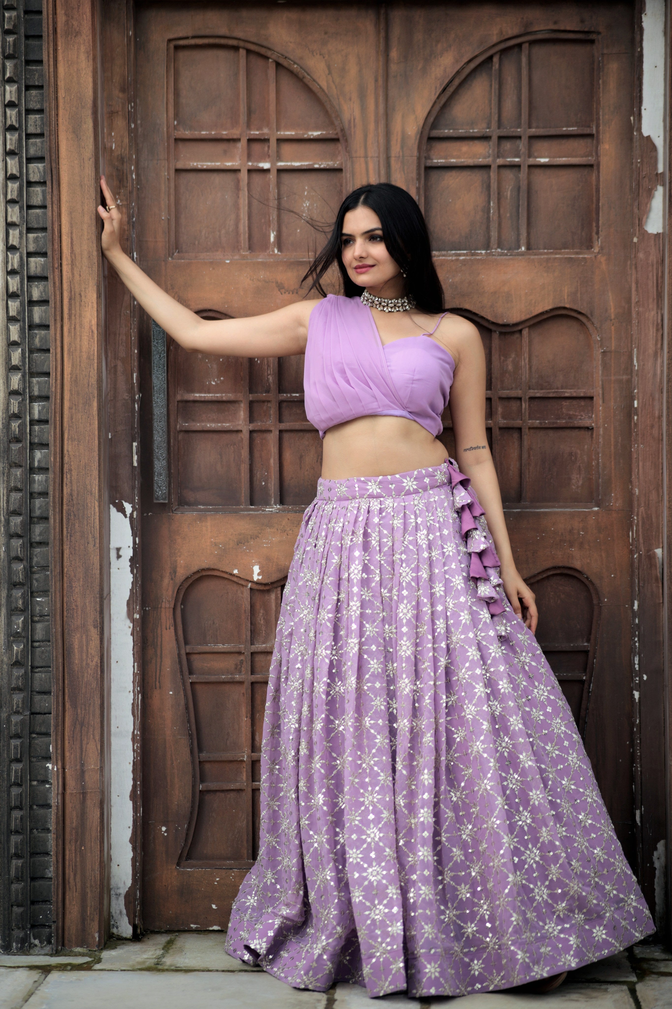 Faux Georgette With Embroidered Sequins work Lehenga Choli Set