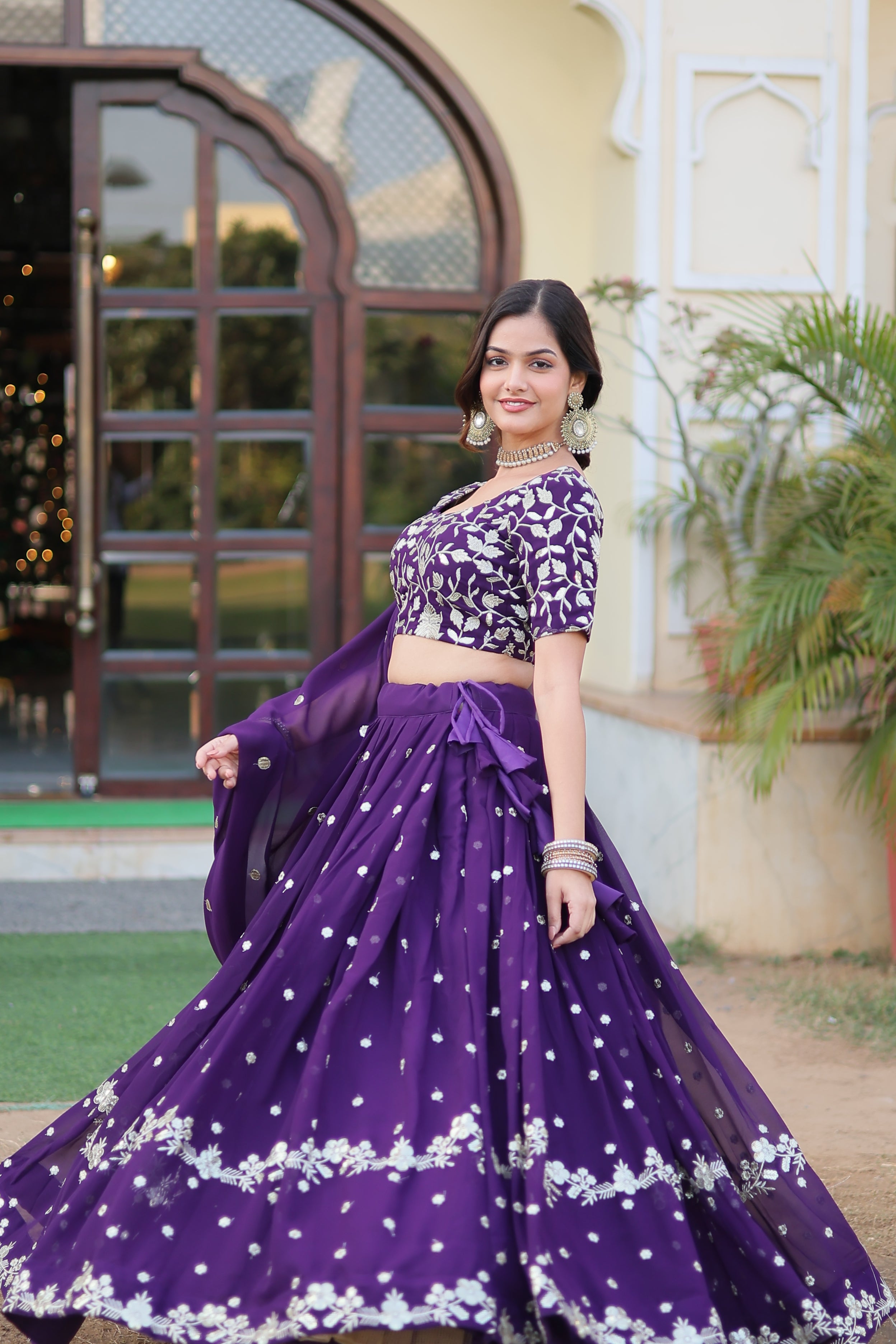 Faux Blooming Georgette with Sequins Embroidered Work Lehenga Set