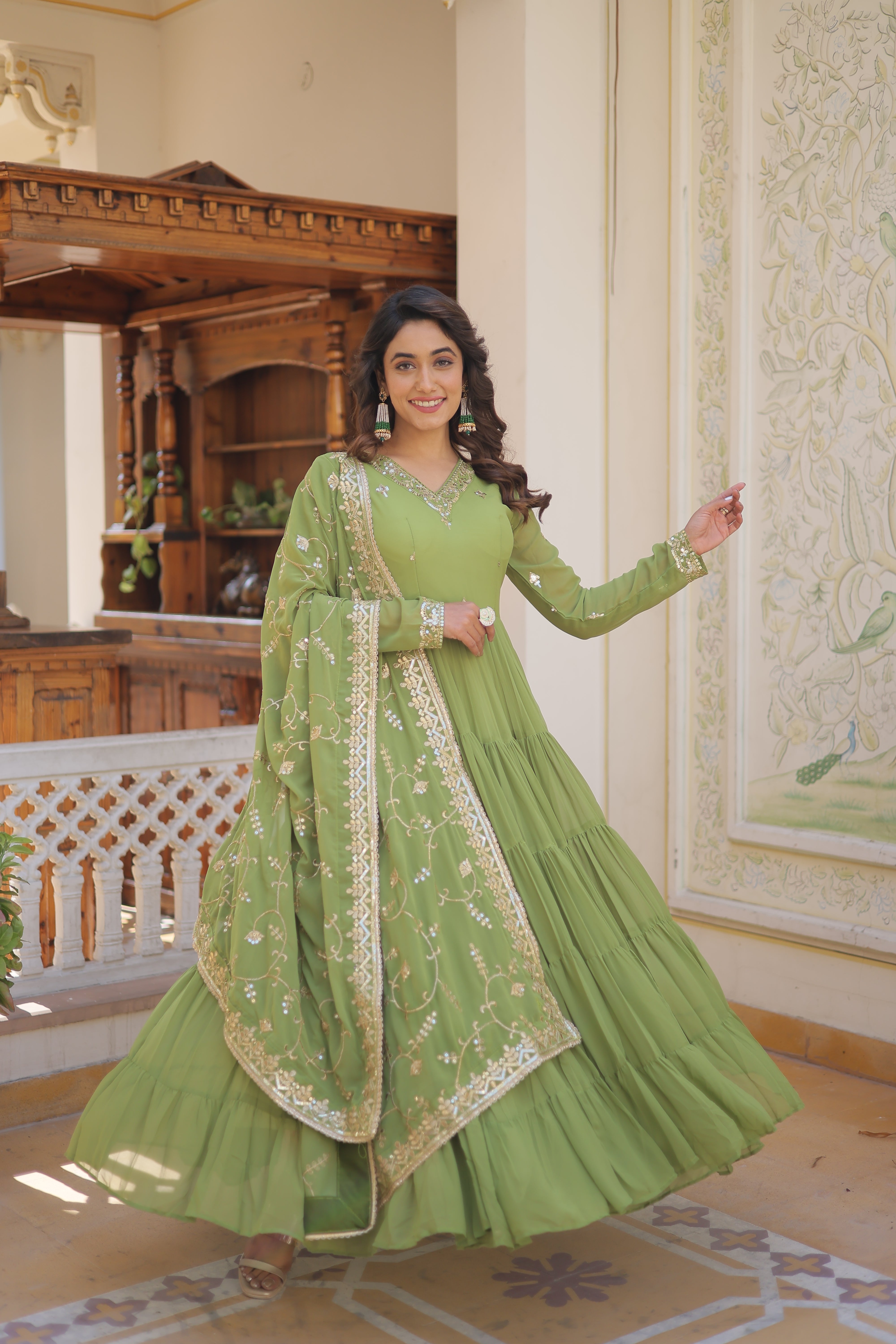Faux Georgette with Embroidered work Gown Dupatta Set