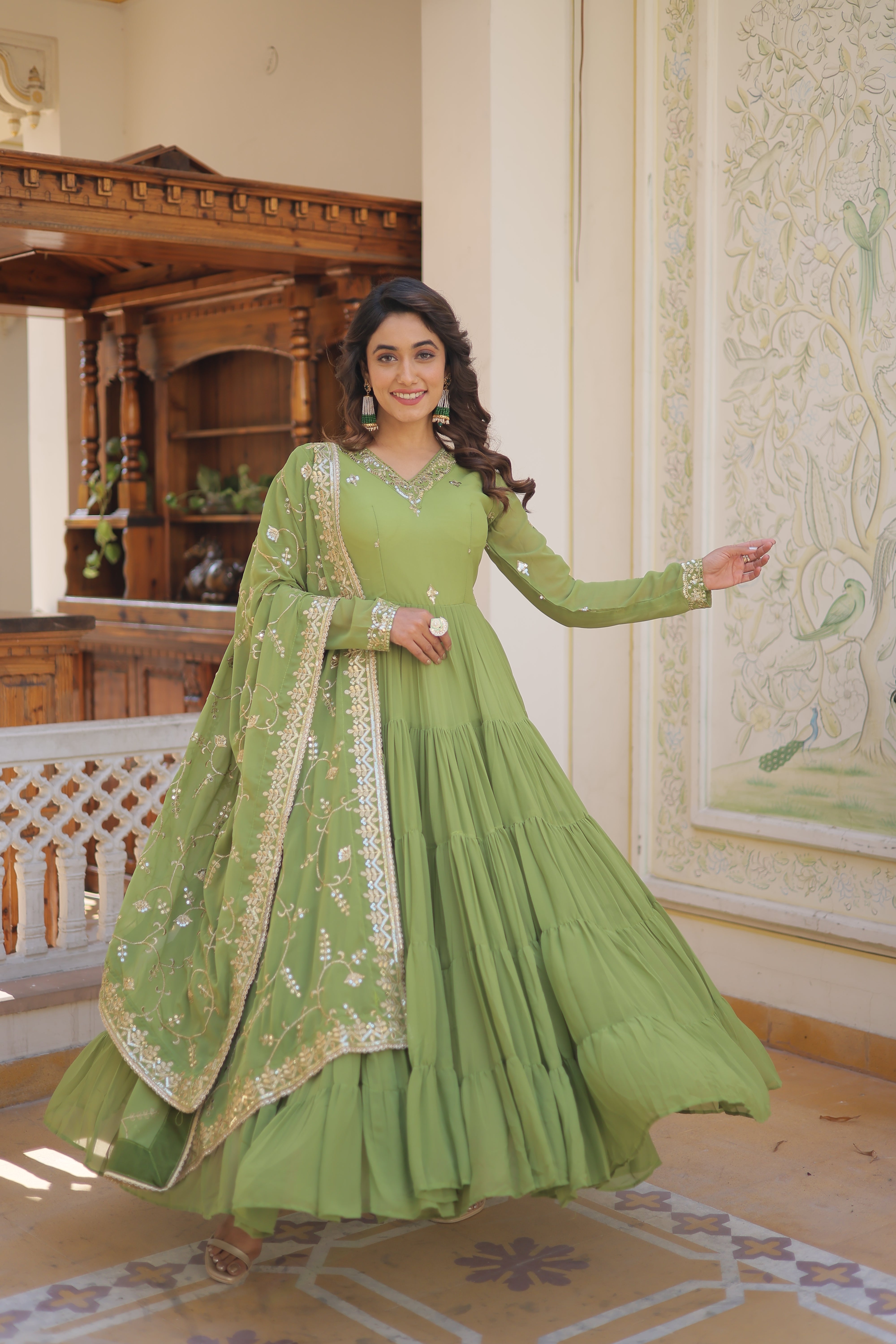 Faux Georgette with Embroidered work Gown Dupatta Set
