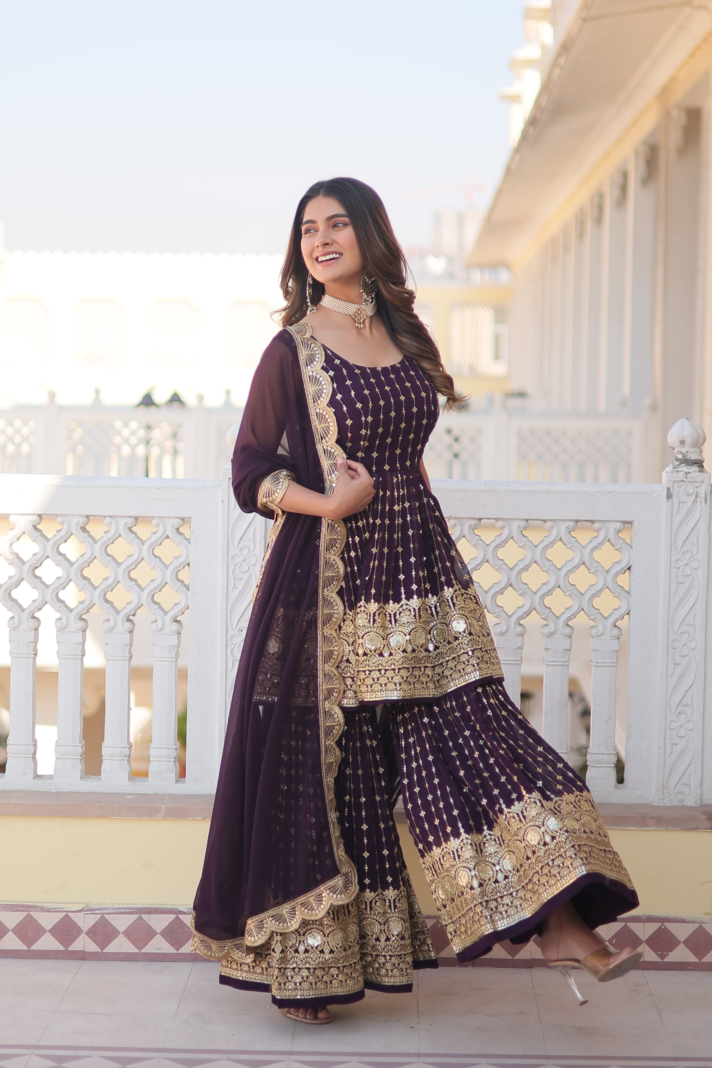 Faux Georgette with Sequins & Thread Embroidered Work Suit Set