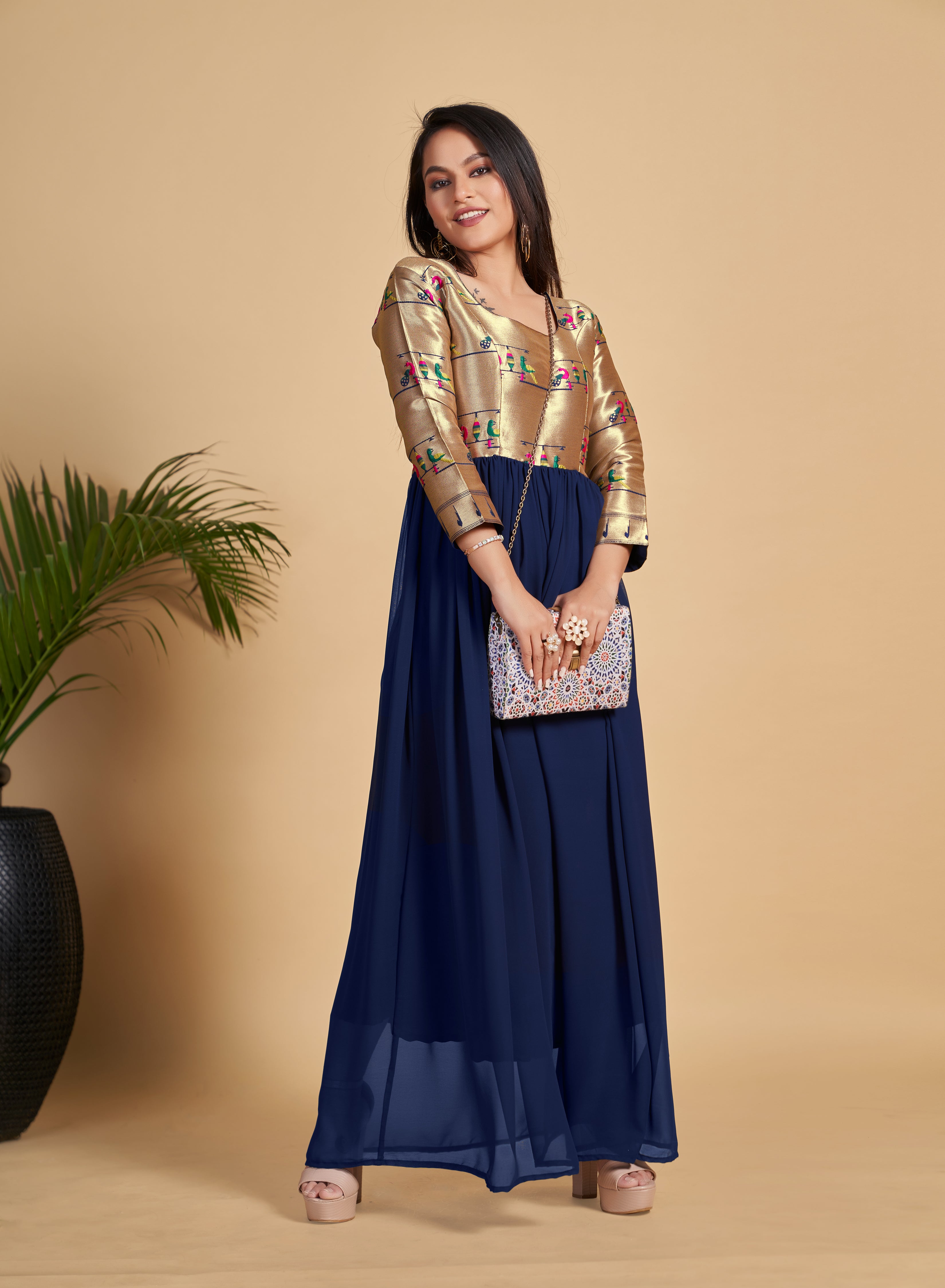 Premium Quality Paithani Patterned Georgette Designer Gown