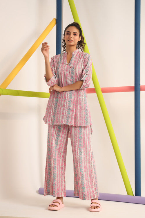 Organic Pink Cotton Blended Loungewear Co-Ord Set