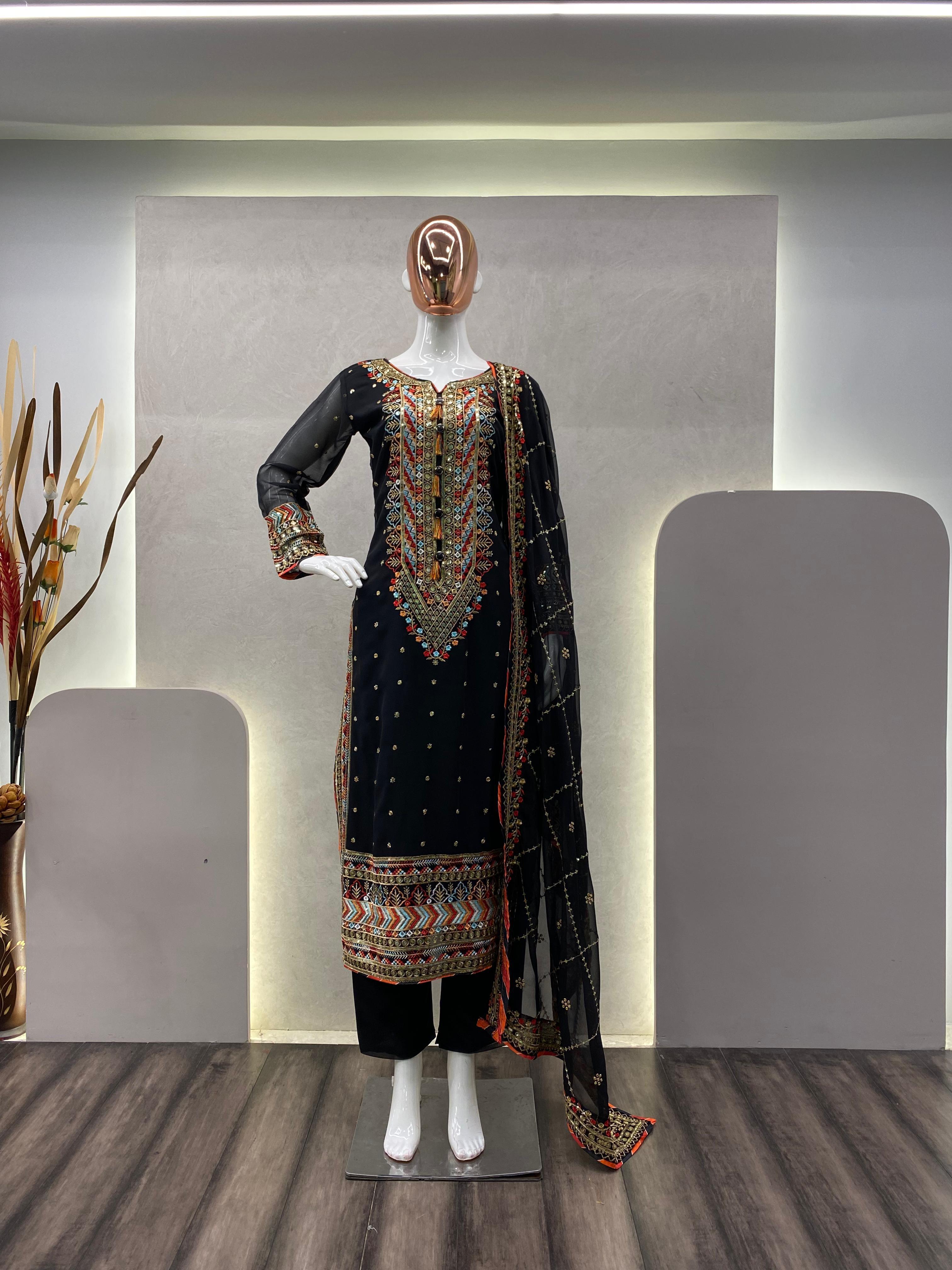 Faux Georgette With Sequence Embroidery Work Suit Set