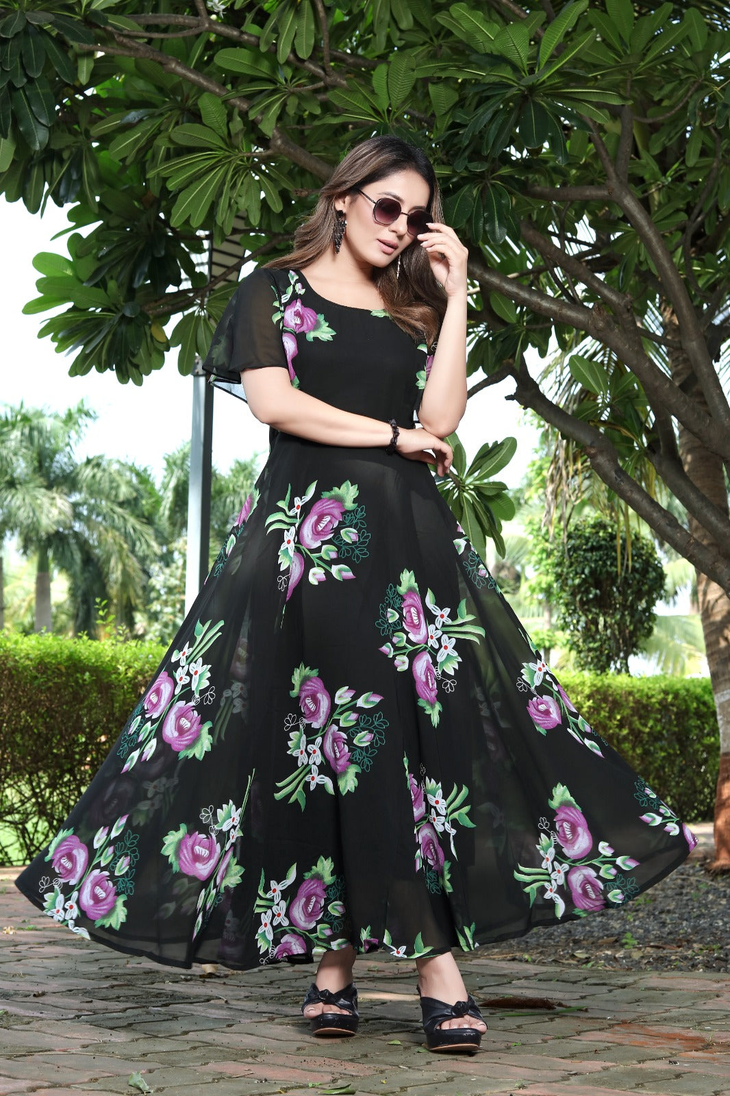 Georgette Long Maxi Printed Gown Dress