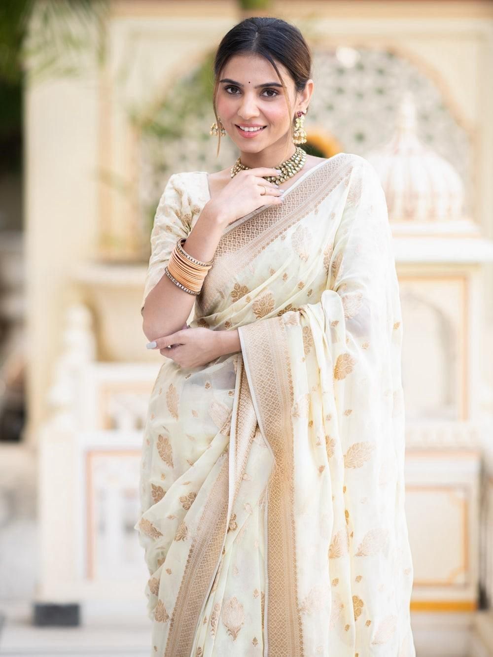 Banarasi Soft Silk Saree with All Over Work Jacquard Blouse