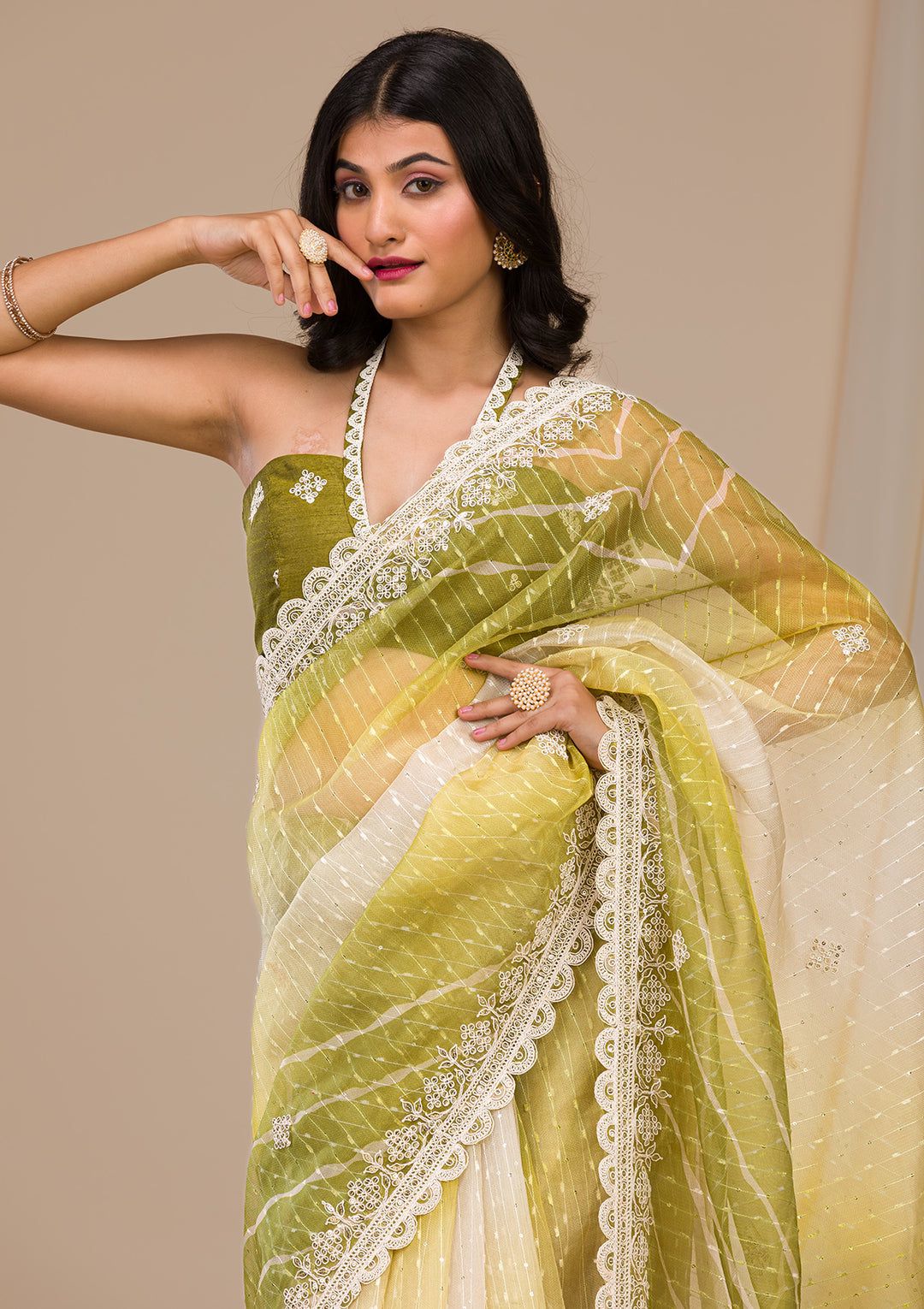 Georgette With All Over Sequins, Thread With Fancy CutWork Saree Collection