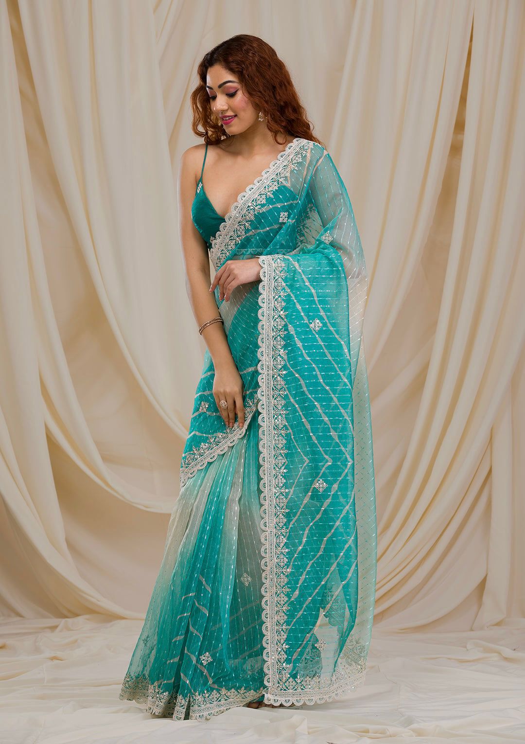 Georgette With All Over Sequins, Thread With Fancy CutWork Saree Collection