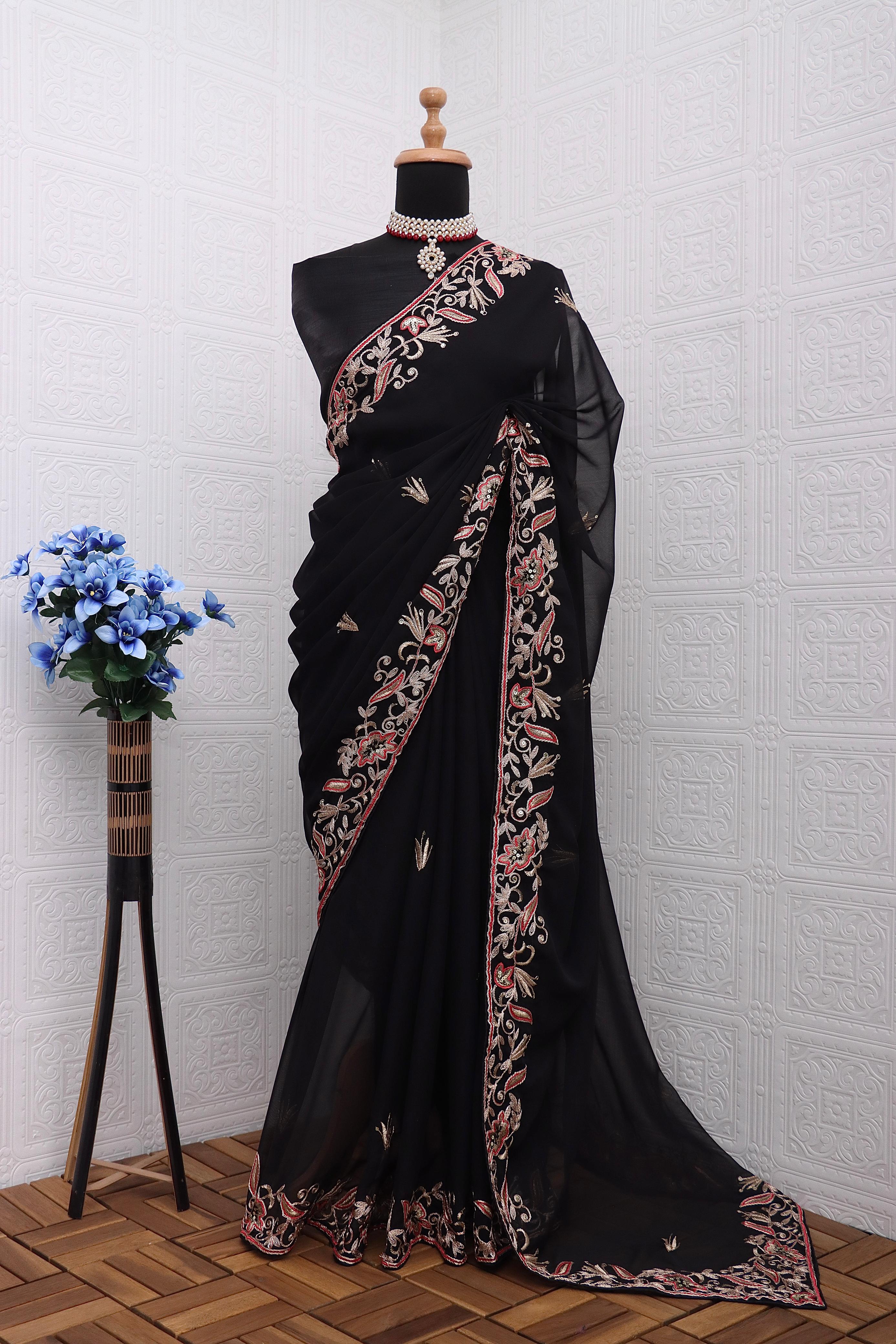 Premium Georgette With Embroidery & Sequins Work Saree