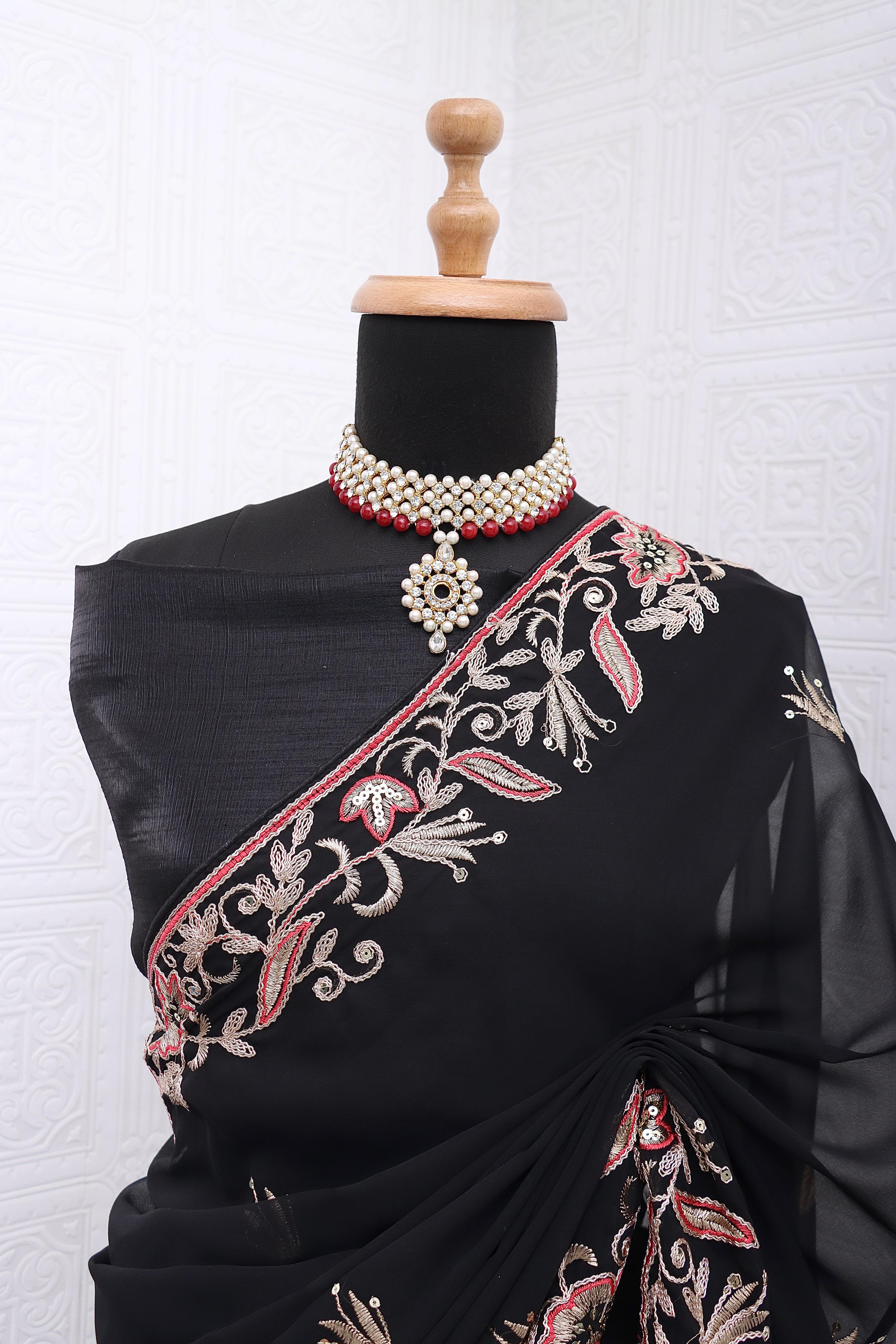 Premium Georgette With Embroidery & Sequins Work Saree