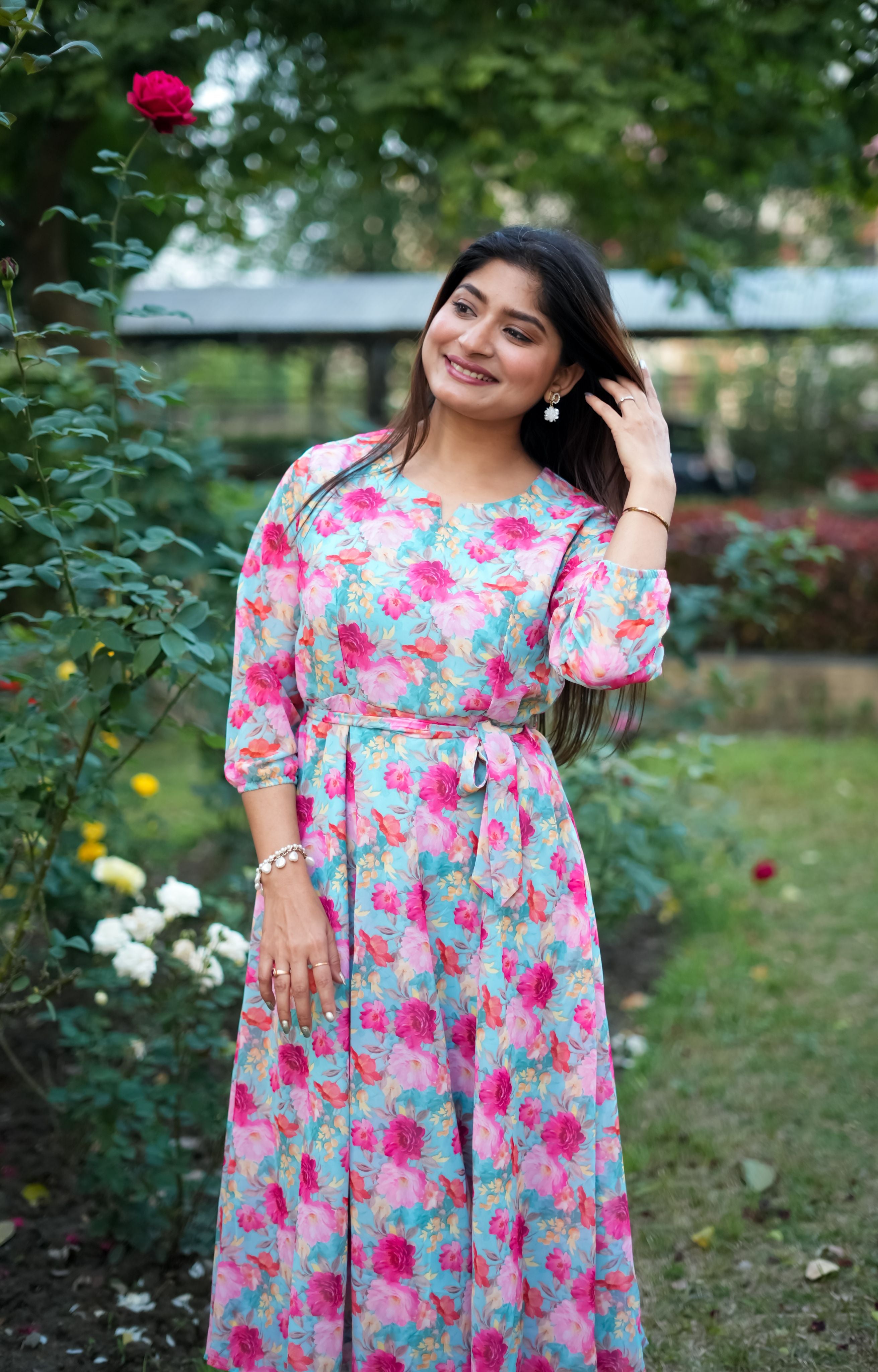 Floral printed Georgette Summer wear One-piece Gown