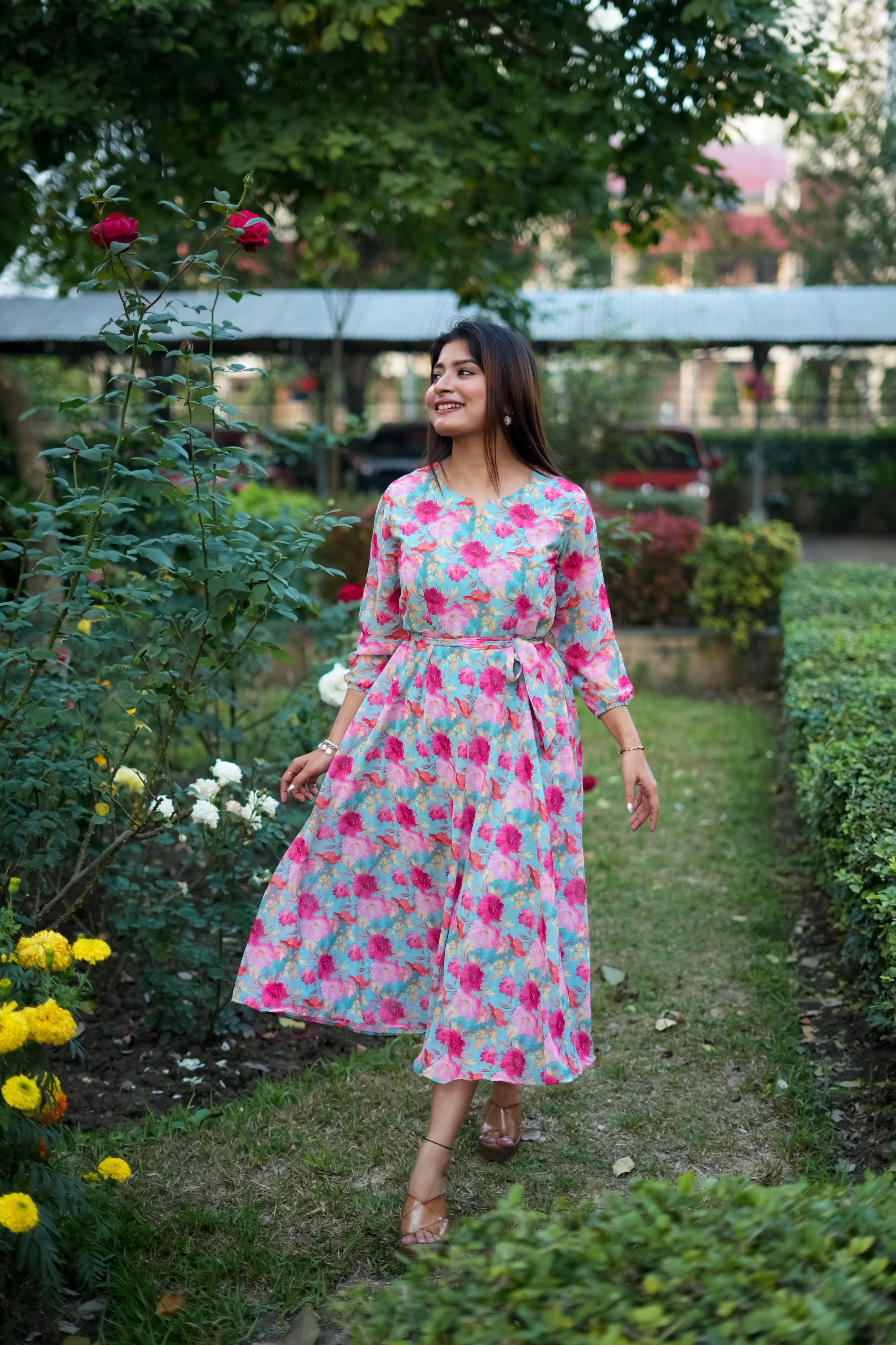 Floral printed Georgette Summer wear One-piece Gown