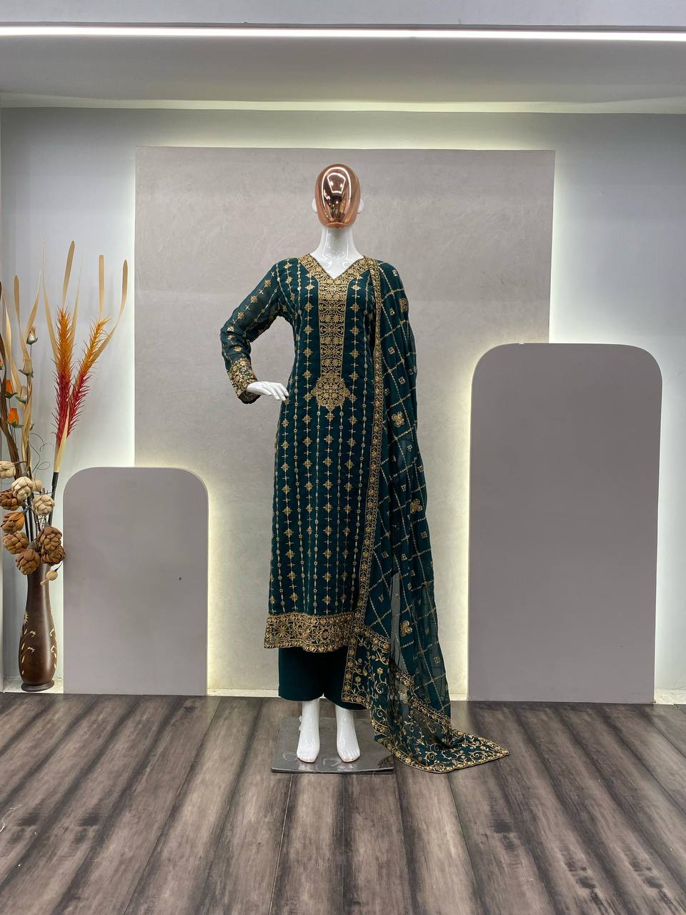 Faux Georgette Sequance Embroidery Work Suit Set