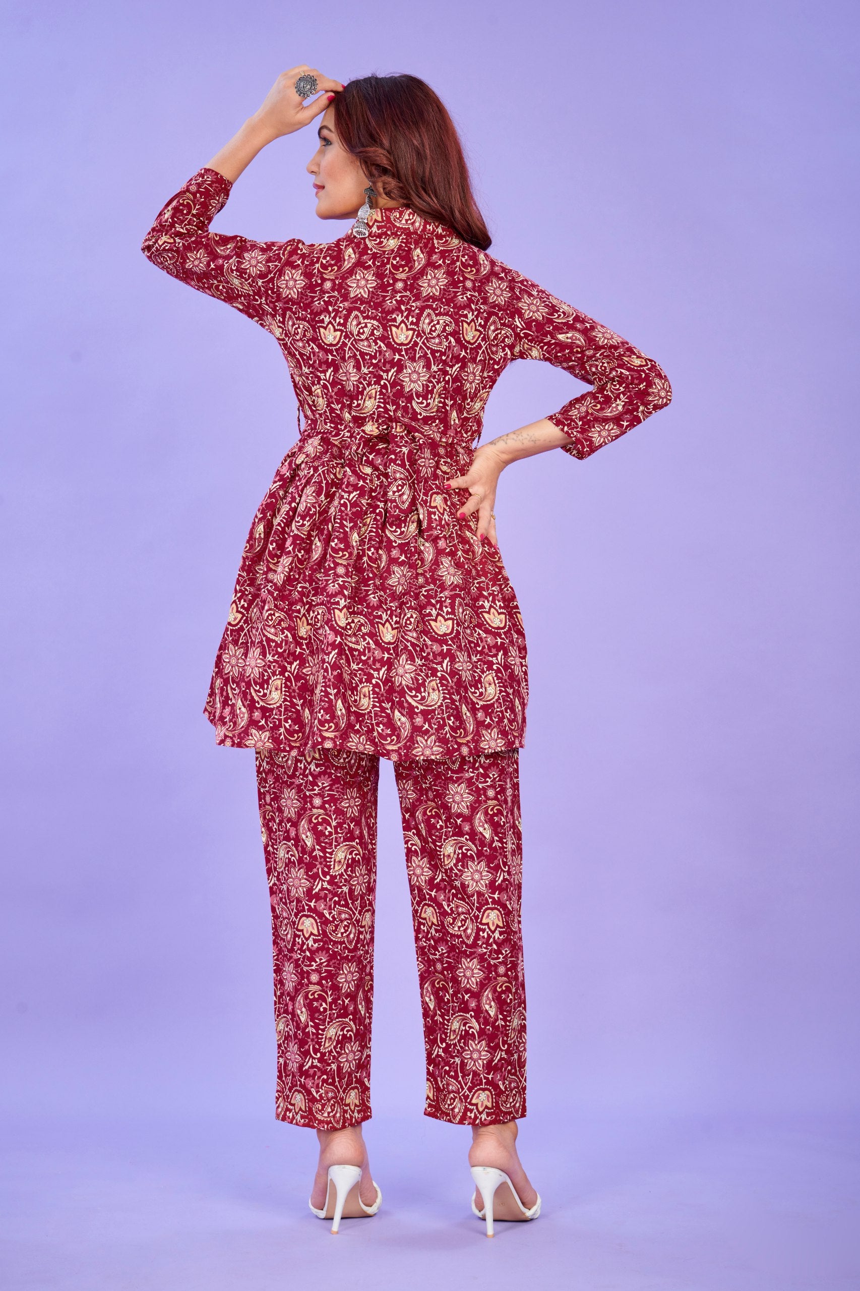 Maroon Colour Printed Cotton Co-Ord Set