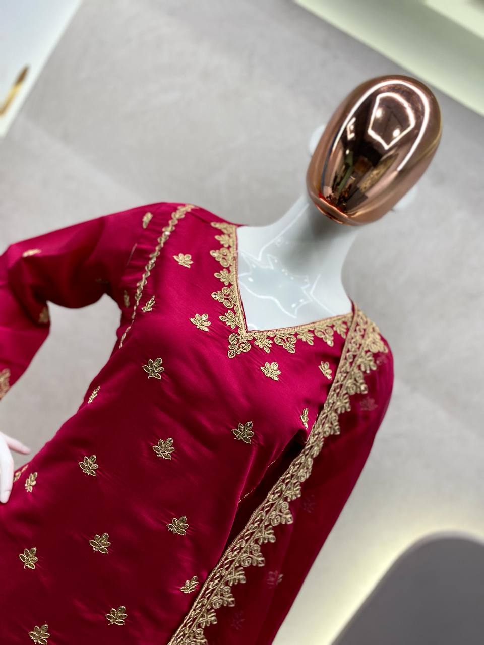 Roman Silk With Cording Sequance Embroidery Work Suit With Plazzo And Dupatta