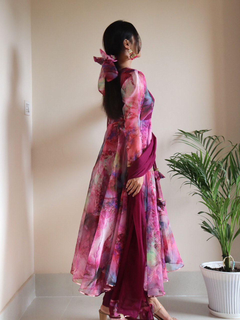 Organza Silk with Georgette Matka Pattern Anarkali Suit Set