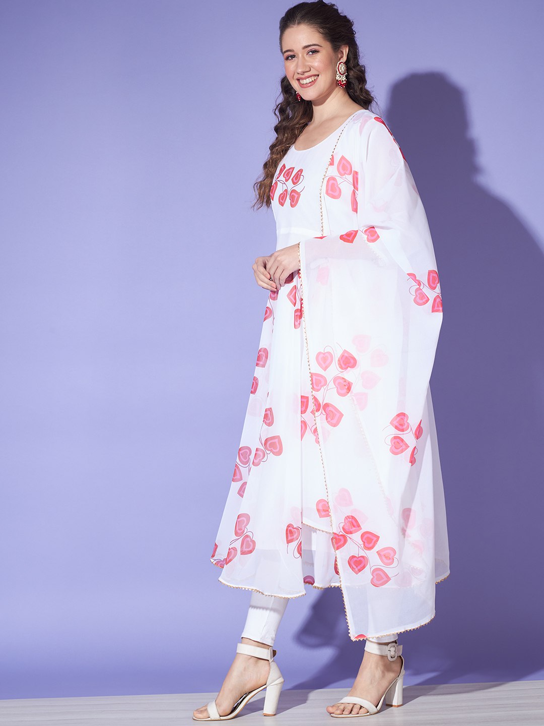 Faux Georgette Gown With Pant and Dupatta Set