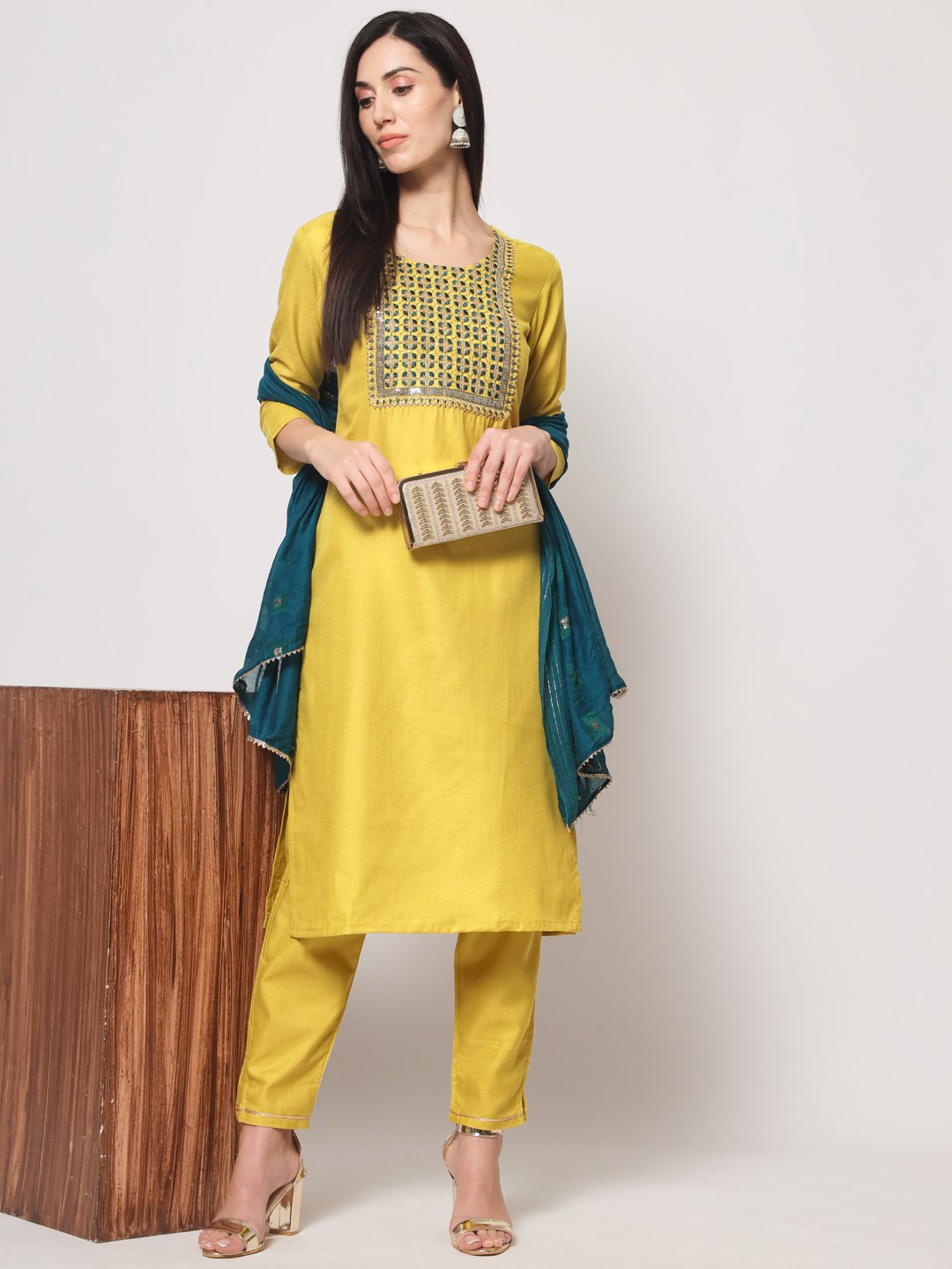 Printed Cotton With Embroidery Work Kurti Set