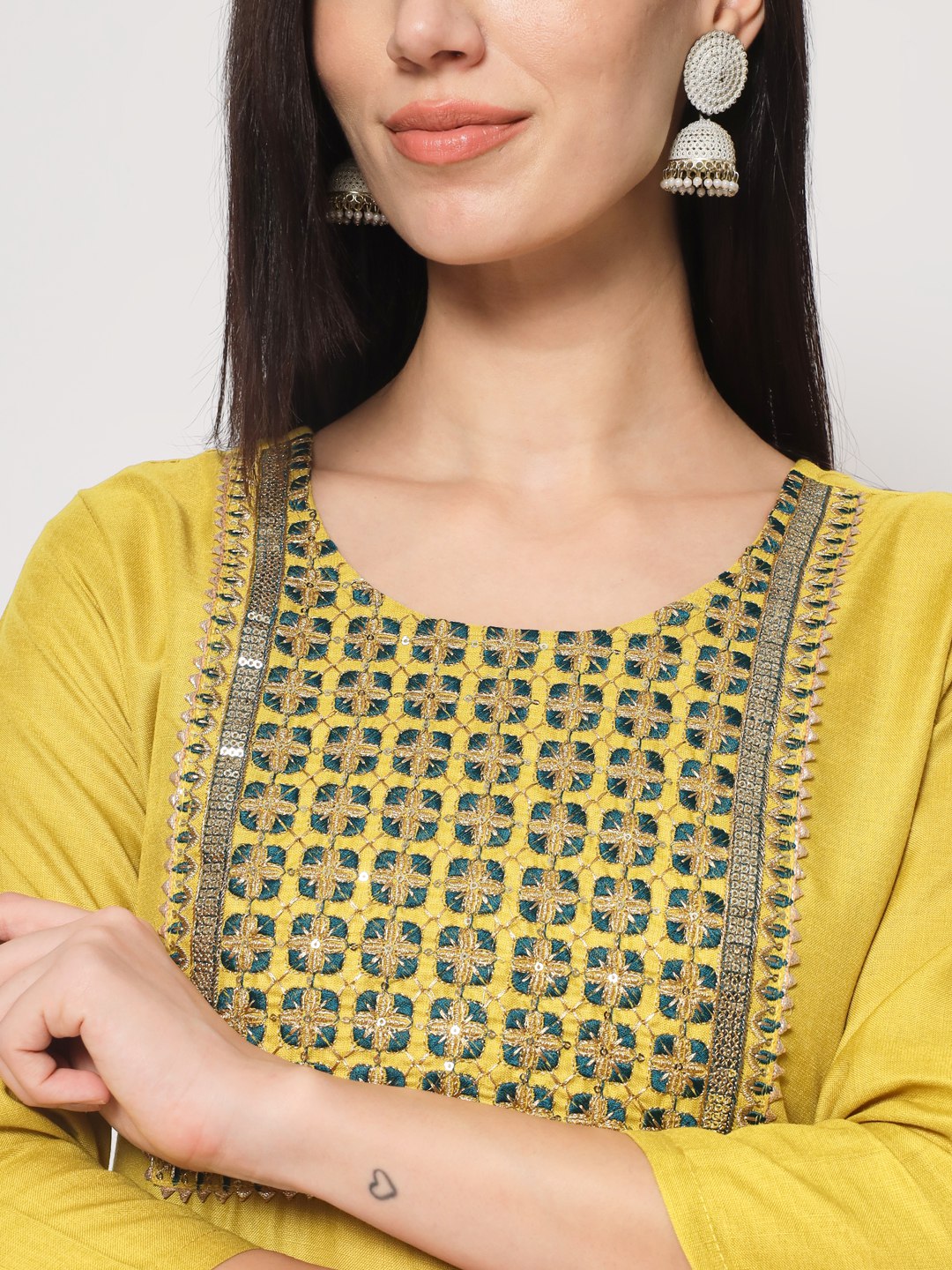 Printed Cotton With Embroidery Work Kurti Set
